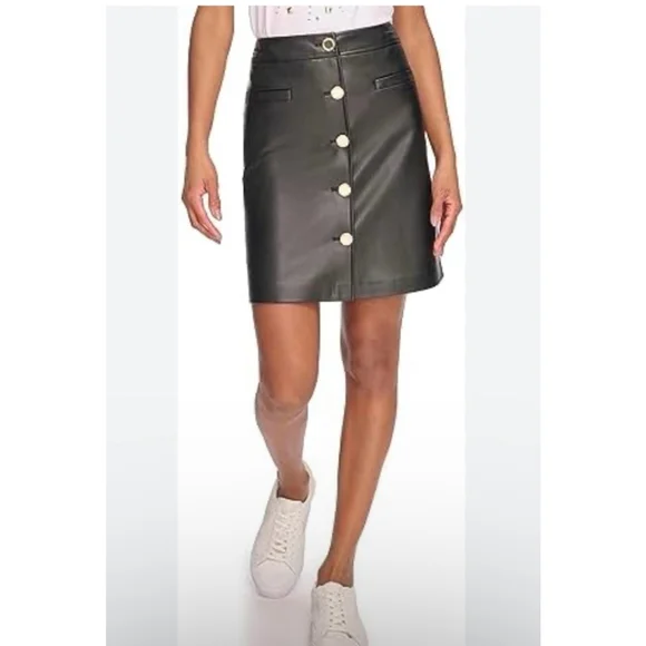 ๐บ๐ธKarl Lagerfeld Paris Black Faux Leather Skirt Size 12 ๐บ๐ธ - Picture 1 of 5